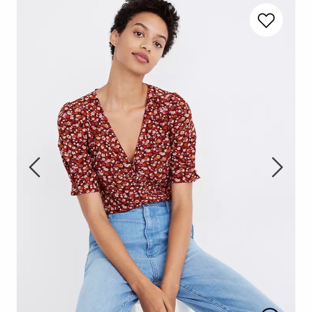 Madewell Silk Button-Sleeve Top in Spring Prairie
